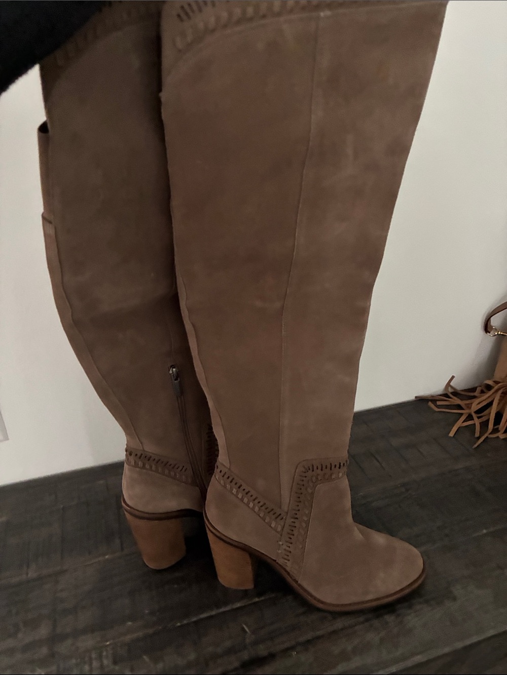 Tall Taupe Suede Knee-High Boots - Women